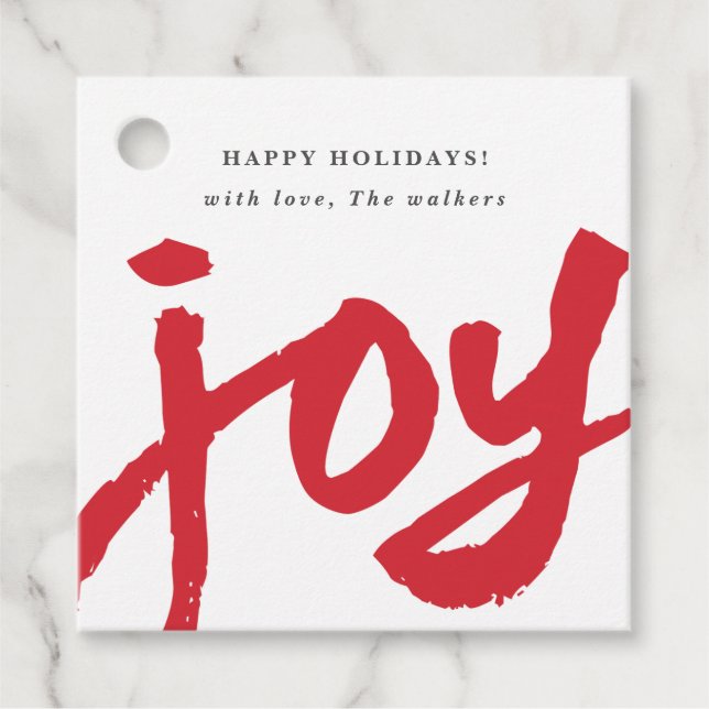 Étiquettes Cadeau Script manuscrit Joy Red Christmas Holiday Cadeau (Devant)