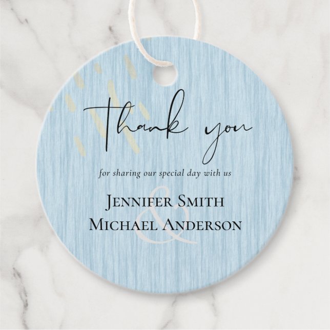 Étiquettes Cadeau Script Mariage d'or bleu Dusty Budget (Devant)