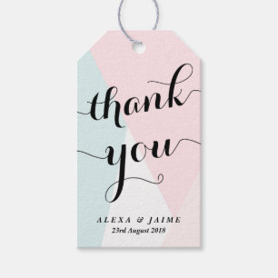 Étiquettes-cadeau Script Merci Motif géométrique rose et bleu