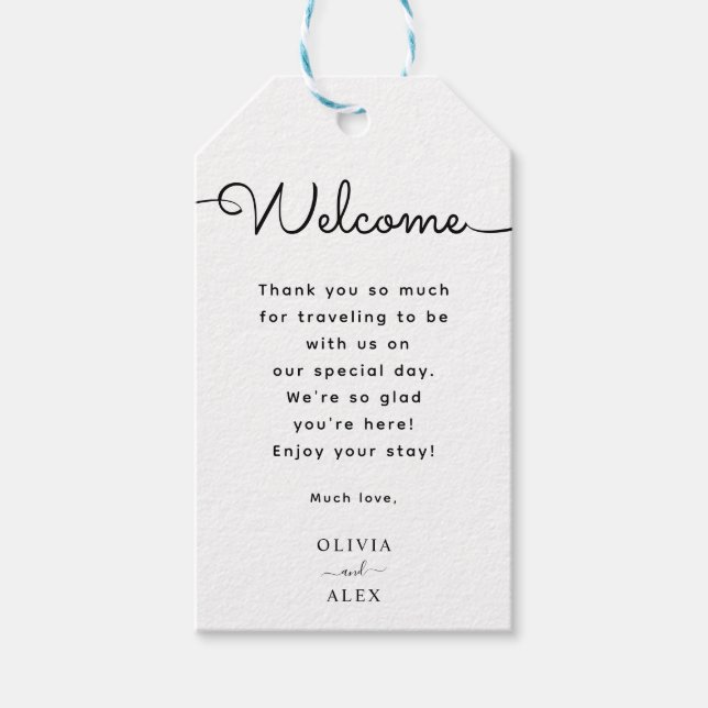 Étiquettes-cadeau Script Minimal & Élégant  Mariage  Bienvenue  (Devant)