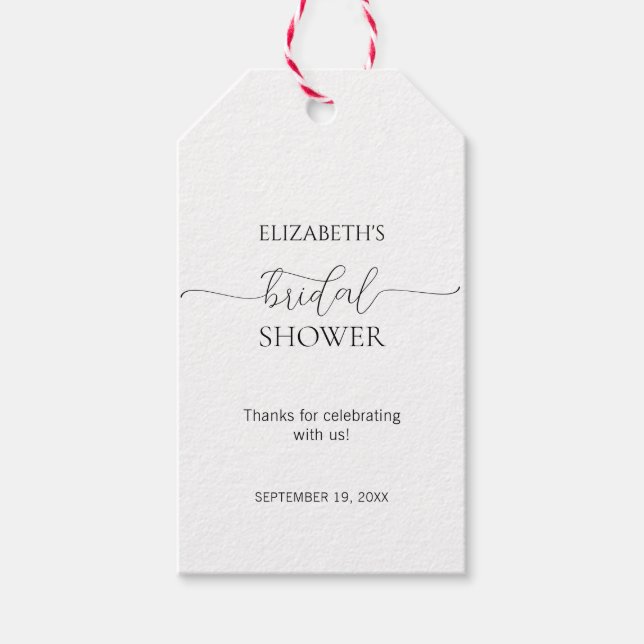 Étiquettes-cadeau Script minimal simple Fête des mariées noir et bla (Devant)