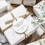 Étiquettes Cadeau Script minimaliste noir et blanc Merci personnalis<br><div class="desc">Mariage minimaliste moderne noir et blanc Script personnalisé Merci Favoriser les étiquettes</div>