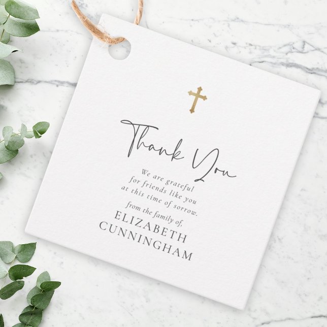 Étiquettes Cadeau Script moderne Cursive Faux Gold Cross Memorial (Créateur téléchargé)