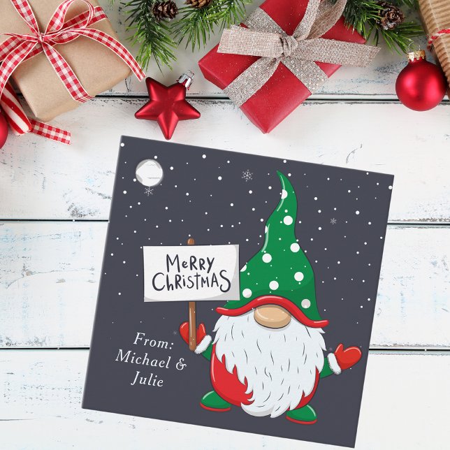 Étiquettes Cadeau Script moderne jote Gnome de Noël (Créateur téléchargé)
