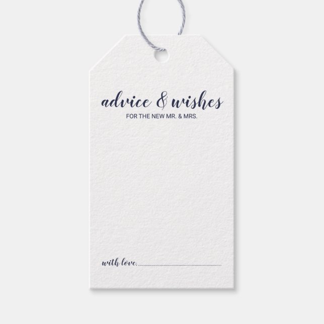 Étiquettes-cadeau Script moderne Marine Blue Mariage Conseils et sou (Devant)