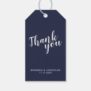 Étiquettes-cadeau Script moderne Marine Blue Wedding Favor Merci