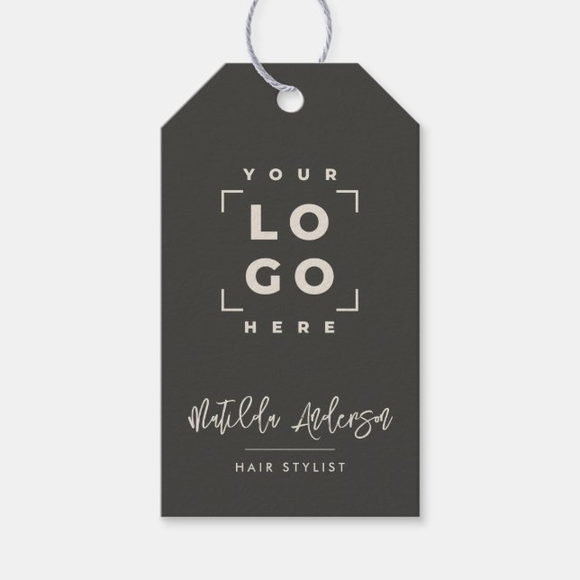 Étiquettes-cadeau Script moderne votre logo marque d'entreprise noir (Devant)