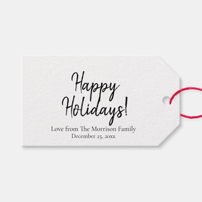 Étiquettes-cadeau Script personnalisé noir simple vacances (Devant (Horizontal))