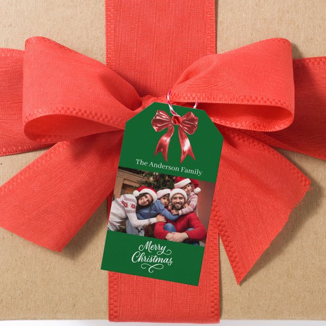 Étiquettes-cadeau Script photo arc vert Noël (Créateur téléchargé)