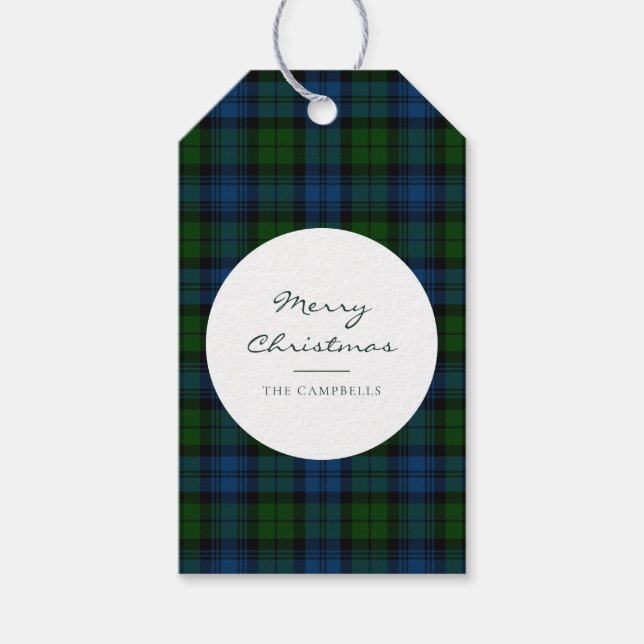 Étiquettes-cadeau Script rustique plaid Campbell Tartan militaire (Devant)