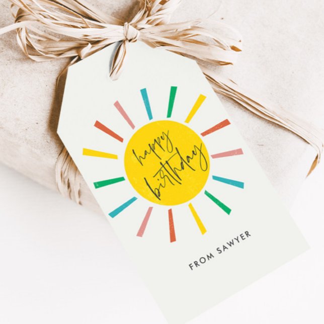 Étiquettes-cadeau Script Soleil Clair Enfants Joyeux Anniversaire (Créateur téléchargé)