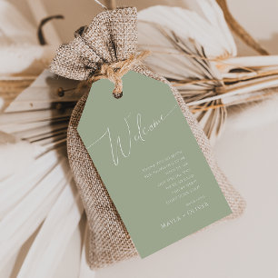 Étiquettes-cadeau Script Whimsical Bienvenue du Mariage vert Sage