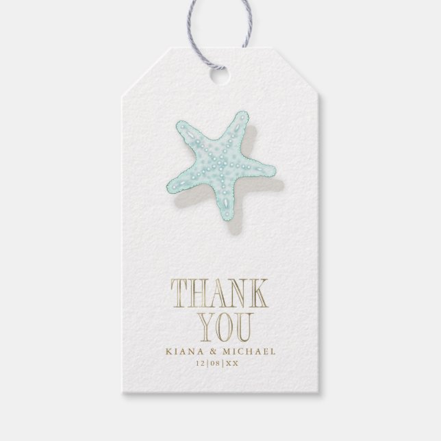 Étiquettes-cadeau Sea Foam Beach Wedding Starfish ID837 (Devant)