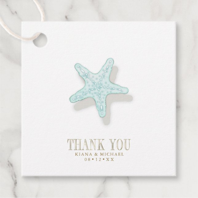 Étiquettes Cadeau Sea Foam Beach Wedding Starfish ID837 (Devant)