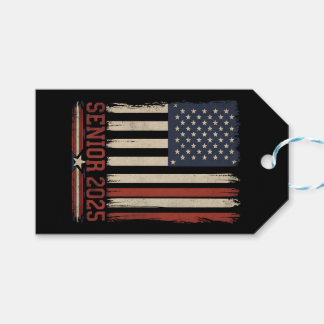 Étiquettes-cadeau Senior 2025 Drapeau Américain USA Remise des Diplô