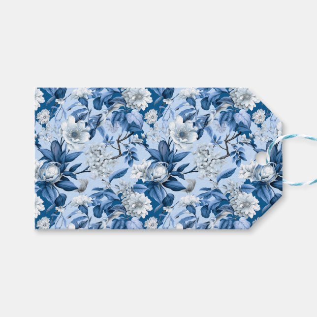 Étiquettes-cadeau Série Chinoserie bleu et blanc Design 3 (Devant (Horizontal))