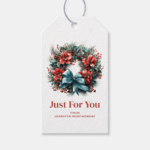 Étiquettes-cadeau Serre de pin avec Fleurs rouges et Holly