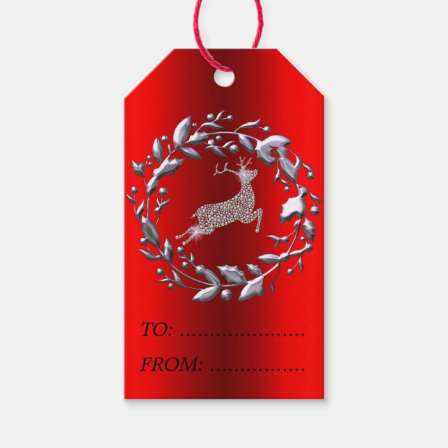 Étiquettes-cadeau Serre et rennes de Noël en argent (Devant)
