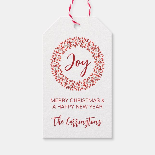 Étiquettes-cadeau Serre rouge de baies d'hiver. Noël aquarelle (Devant)