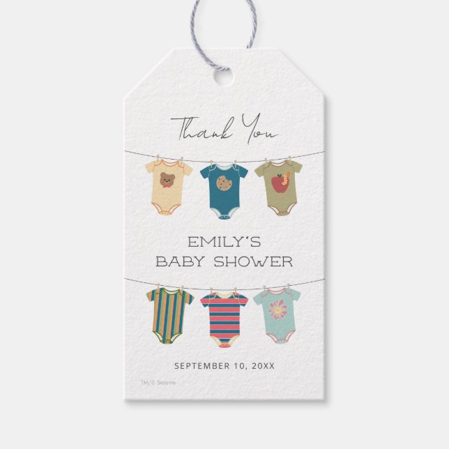 Étiquettes-cadeau Sesame Pals Bodysues Baby shower Merci (Devant)