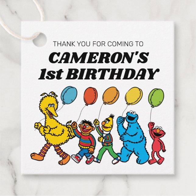 Étiquettes Cadeau Sesame Street Pals Balloons Anniversaire (Devant)