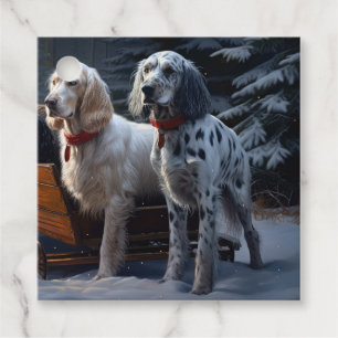 Étiquettes Cadeau Setter Anglais Décor de Noël Traîneau enneigé