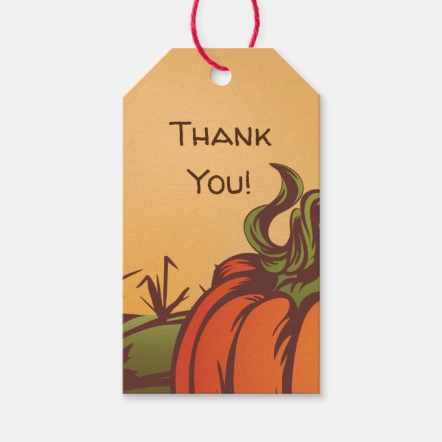 Étiquettes-cadeau Seul citrouille sur le terrain. Les feuilles d'aut (Devant)