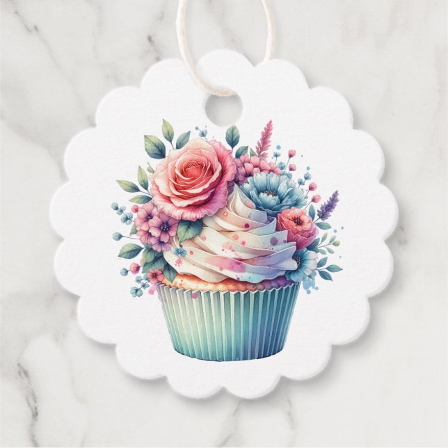 Étiquettes Cadeau Shabby Chic Floral Anniversaire Cupcake De et vers (Devant)