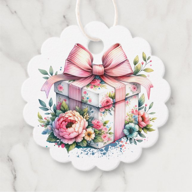 Étiquettes Cadeau Shabby Chic Floral Cadeau d'anniversaire à et de (Devant)