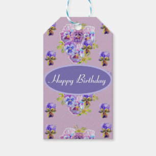 Étiquettes-cadeau Shabby Pansy Rose Floral Party Purple Stripe Cadea