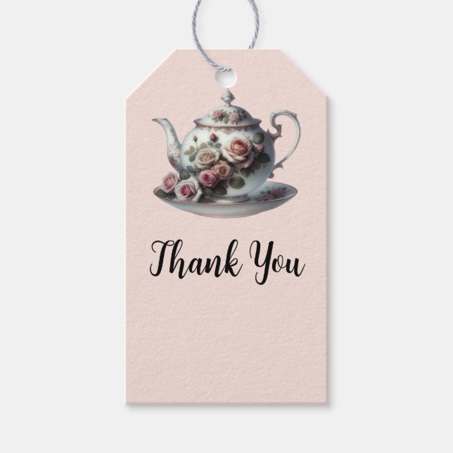 Étiquettes-cadeau Shabby Pink Rose Vines Floral Mariage Tea Shower  (Devant)