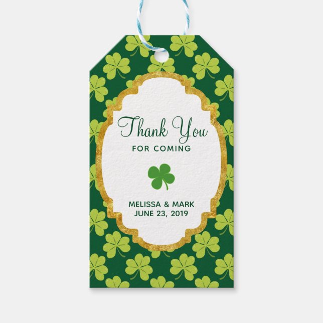 Étiquettes-cadeau Shamrock Motif du Mariage de trèfle vert (Devant)