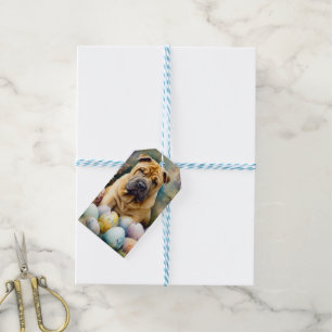 Étiquettes-cadeau Shar Pei Chien avec Oeufs de Pâques Vacances