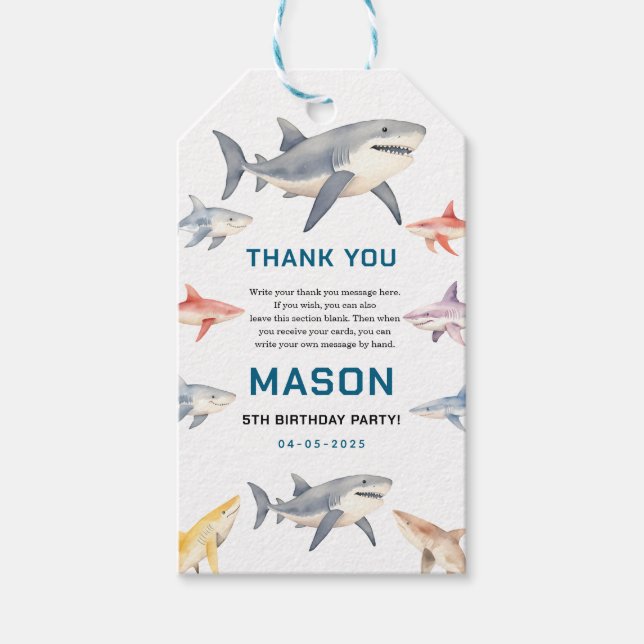 Étiquettes-cadeau Shark Splash 5th Birthday | Cute Ocean Kids (Devant)