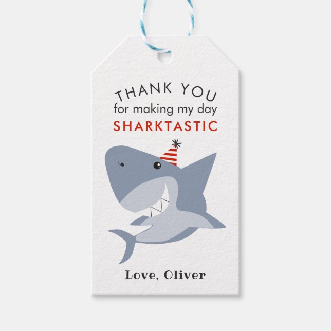 Étiquettes-cadeau Sharktastic Anniversaire Merci de fête Favoriser (Devant)