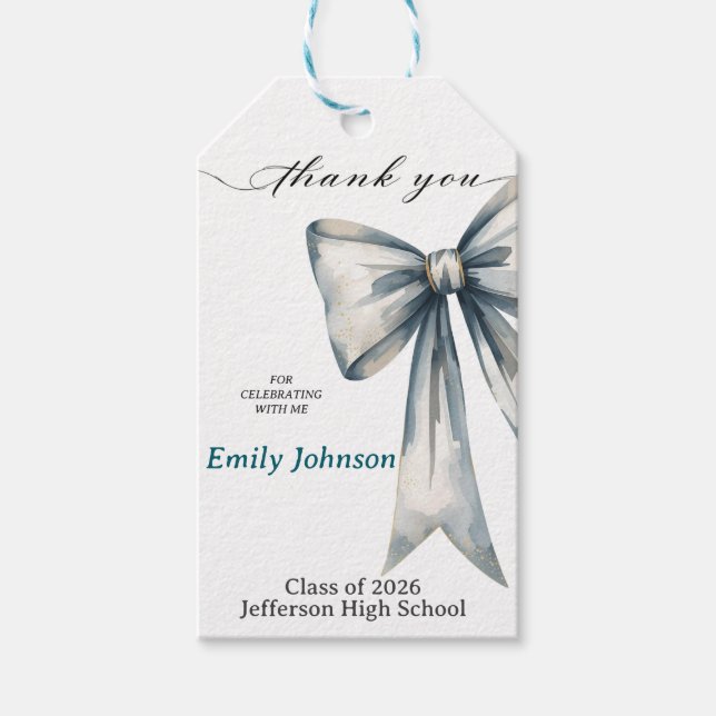 Étiquettes-cadeau She did it Graduation invitation Photo Blue Bow  (Devant)