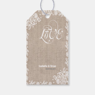 Étiquettes-cadeau Shear Lace Burlap Pays Rustique Mariage de l'Ouest