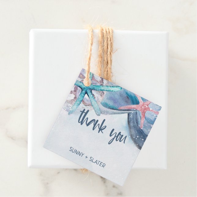 Étiquettes Cadeau Shellabration | Étoile de mer coquillages Merci (En situation)