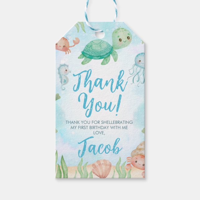 Étiquettes-cadeau Shellebrate Sea Turtle Under Sea Birthday (Devant)