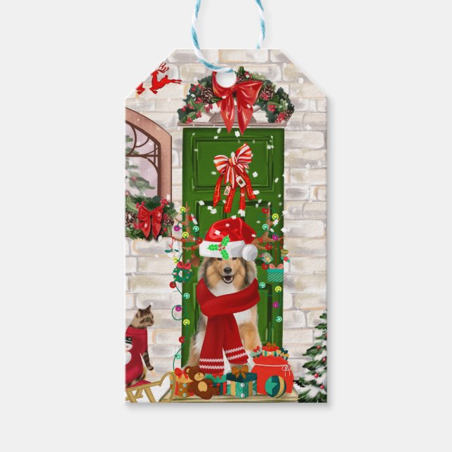 Étiquettes-cadeau Sheltie Chien Noël (Devant)