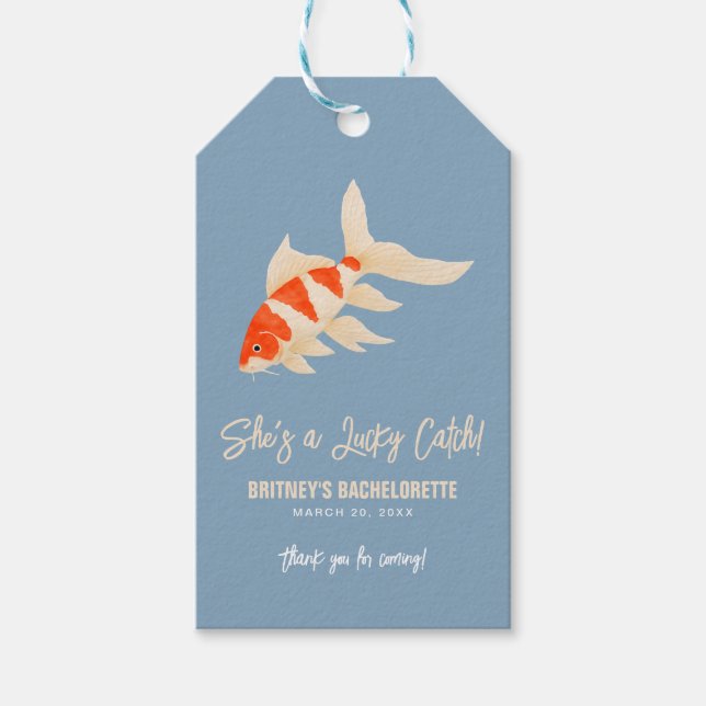 Étiquettes-cadeau She's A Lucky Catch Koi Fish Bachelorette Favor (Devant)