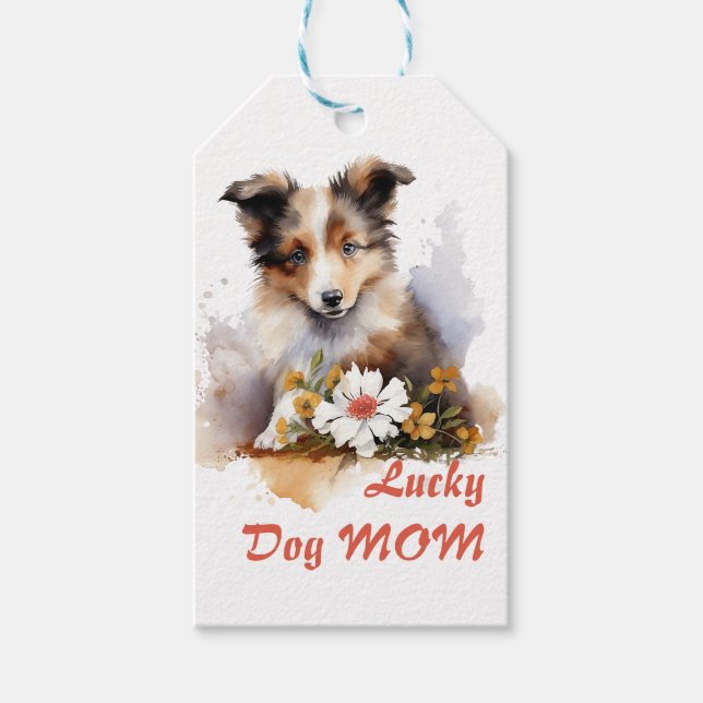 Étiquettes-cadeau Shetland Sheepdog Chiot Pet Aquarelle (Devant)