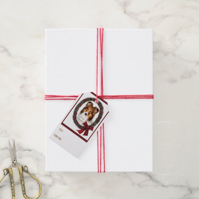 Étiquettes-cadeau Shetland Sheepdog - couronne de Noël (Avec de la ficelle)