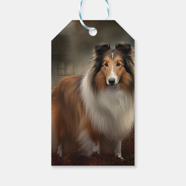 Étiquettes-cadeau Shetland Sheepdog Halloween effrayant (Dos)