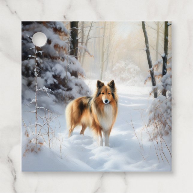 Étiquettes Cadeau Shetland Sheepdog Laisser neiger Noël (Devant)