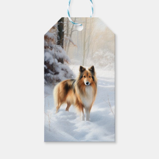 Étiquettes-cadeau Shetland Sheepdog Laisser neiger Noël (Devant)