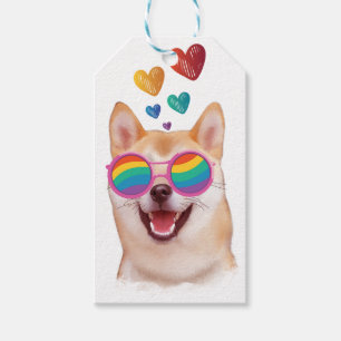 Étiquettes-cadeau Shiba Inu Chien avec Coeurs Saint Valentin