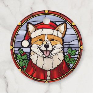 Étiquettes Cadeau Shiba Inu Vitrail Noël
