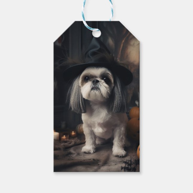 Étiquettes-cadeau Shih Tzu Citrouilles Halloween effrayant (Devant)