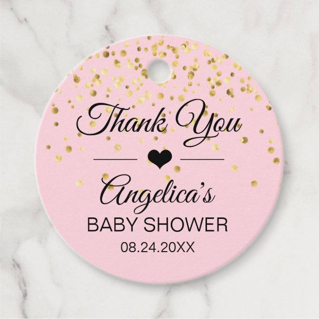 Étiquettes Cadeau Shower de Mariée Rose et Or Personnalisé (Devant)